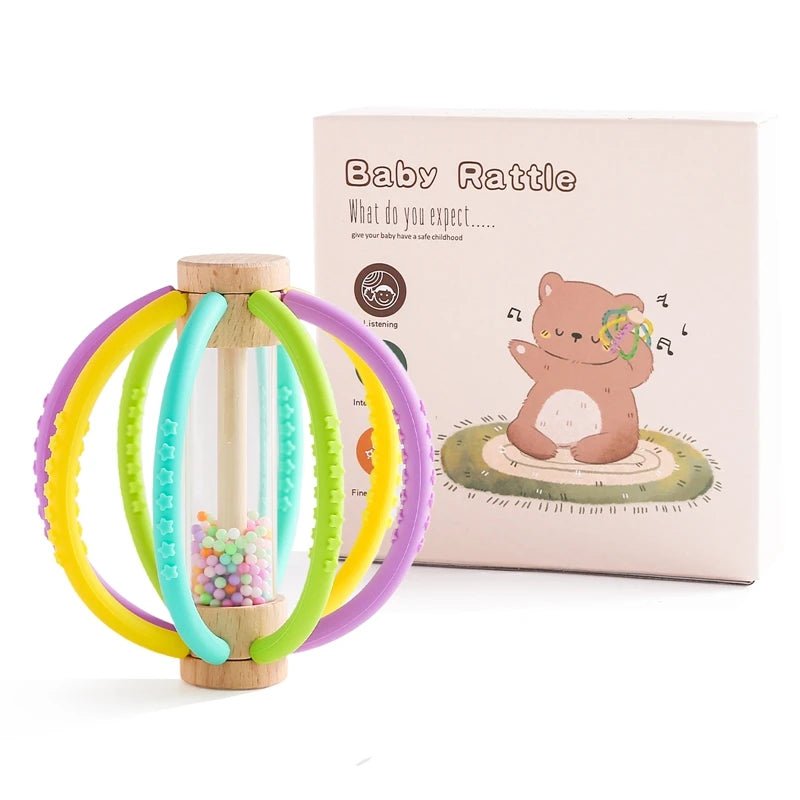 Baby Rattle Toy Wooden Rain Drum With Silicone Baby Sensory Touch Toy Newborn Dental Care Gum Anti - eating Hand Molar Stick Gif - BabyHaven