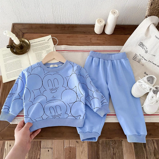 Black Print Mickey Cartoon Sweatshirt Set Baby Clothes Outfit - BabyHaven