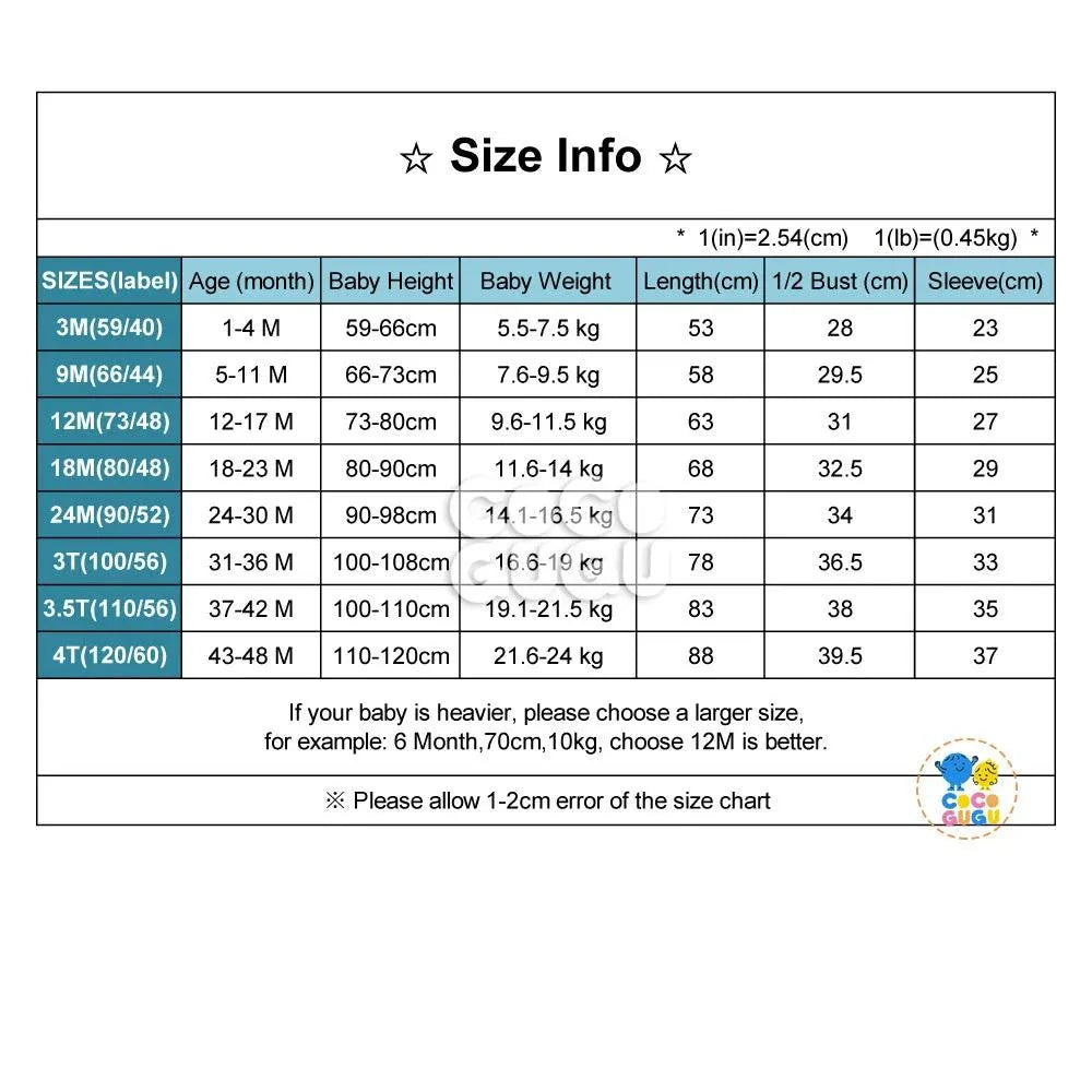Size chart for children’s Pokemon costume, ages 1-4 years, including length, bust, and sleeve measurements.