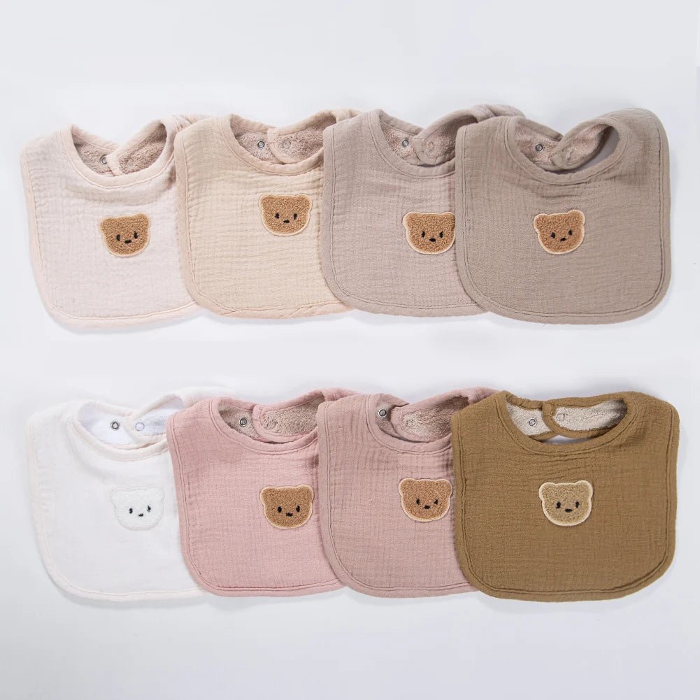 Cute Bear Muslin Cotton Baby Bibs U - Absorbent Pockets - BabyHaven