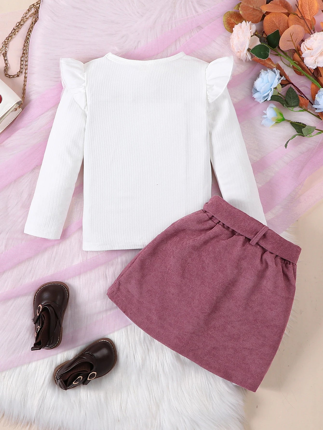 Two Piece Spring And Autumn Girl's White Striped Top Set - BabyHaven