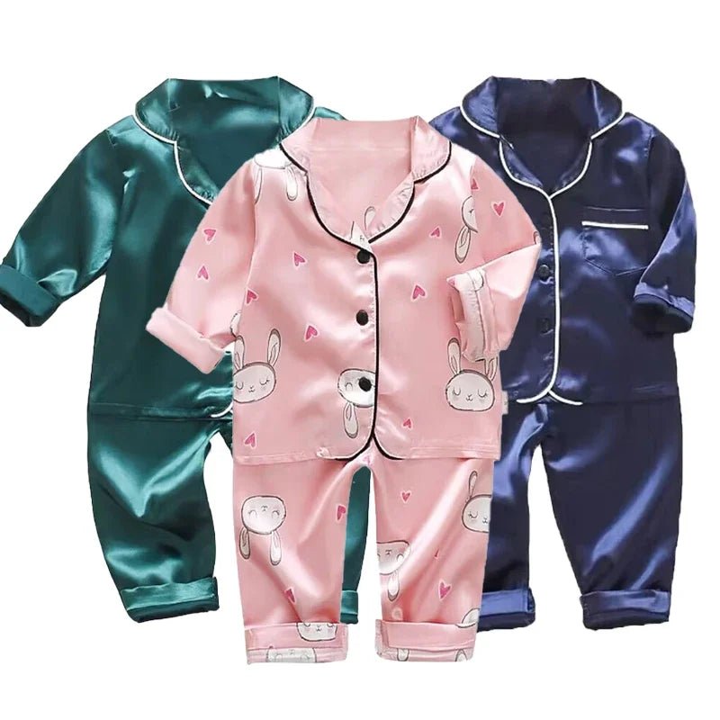 Version Of Childrens Pajamas Set Silk Satin Long Sleeve - BabyHaven