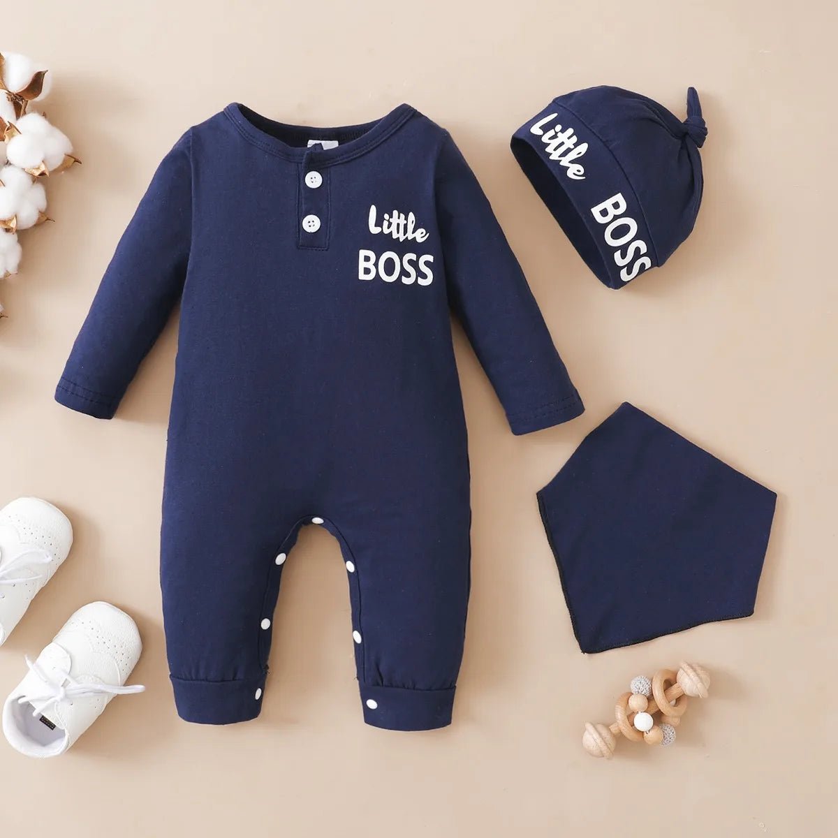 0 - 12 Months Newborn Baby Boy Bodysuit Long Sleeve Letter Print Jumpsuit and Hat Fashion Cute Daily Wear - BabyHaven