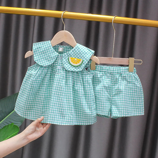 Summer Clothes Sets Girls Cute Fruit Cotton Girls Plaid 2pcs Suit 0 - 24M - BabyHaven