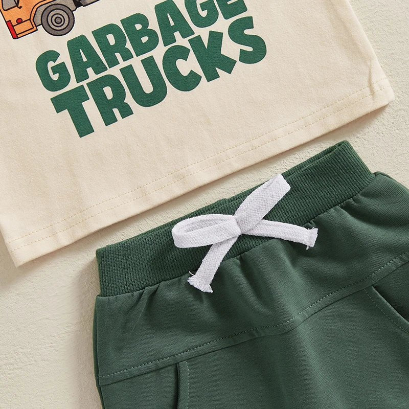 Toddler Baby Boy Garbage Truck Short Sleeve T-Shirt Set - BabyHaven