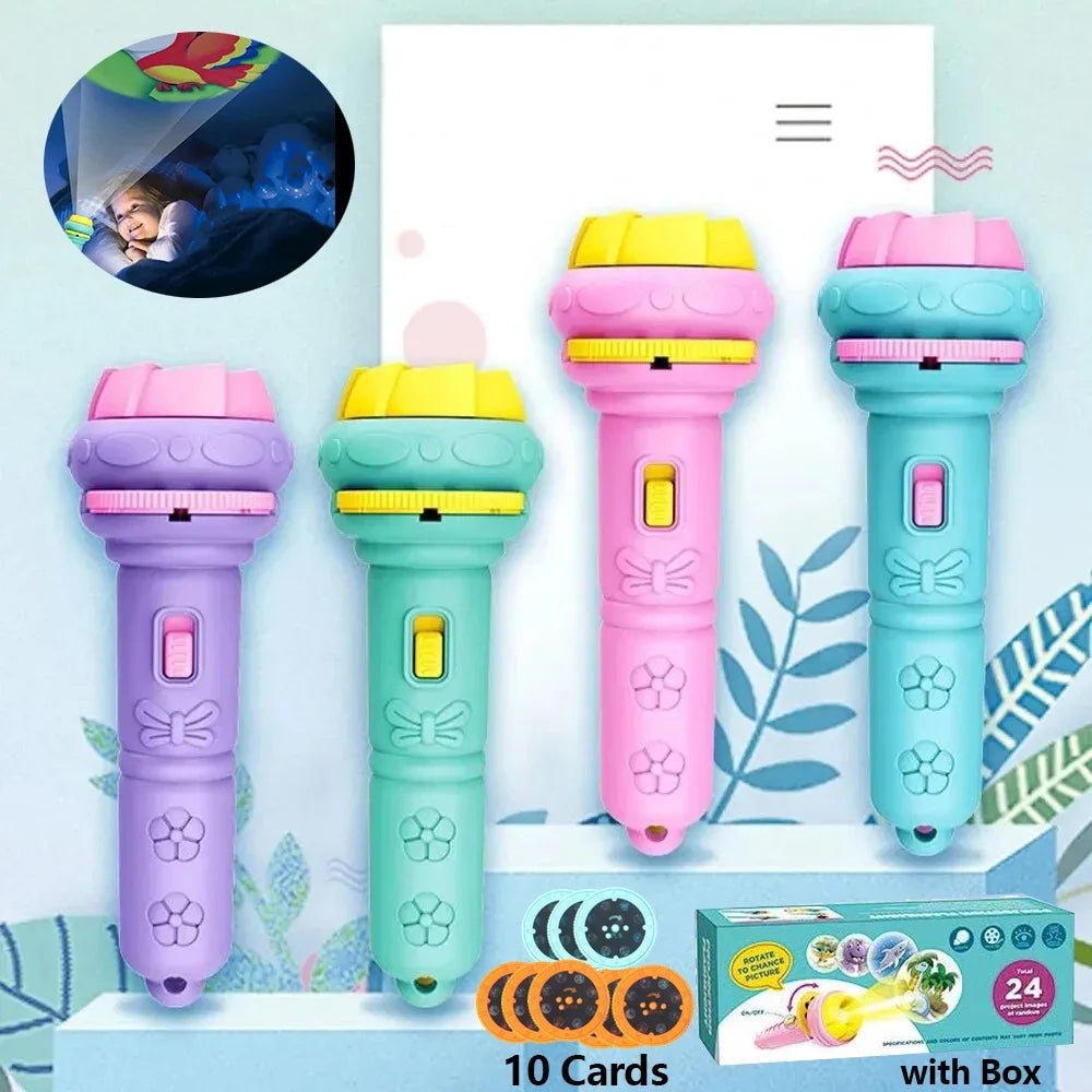 10 Cards Cartoon Projection Flashlight 80 Patterns Toy - BabyHaven