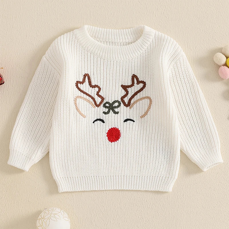 MISOWMNJOY Newborn Boy Girl Christmas Sweater Knit Baby Jumpers Cute Reindeer Head Long Sleeve Toddler Chunky Knitwear Pullover