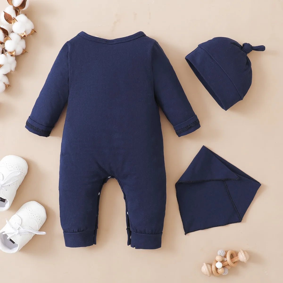 0 - 12 Months Newborn Baby Boy Bodysuit Long Sleeve Letter Print Jumpsuit and Hat Fashion Cute Daily Wear - BabyHaven