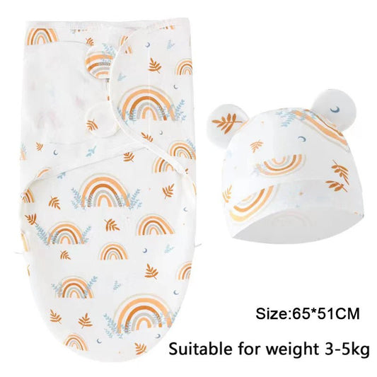 Baby Blanket Hat Set Cartoon Printed Cotton Newborn Swaddle - BabyHaven