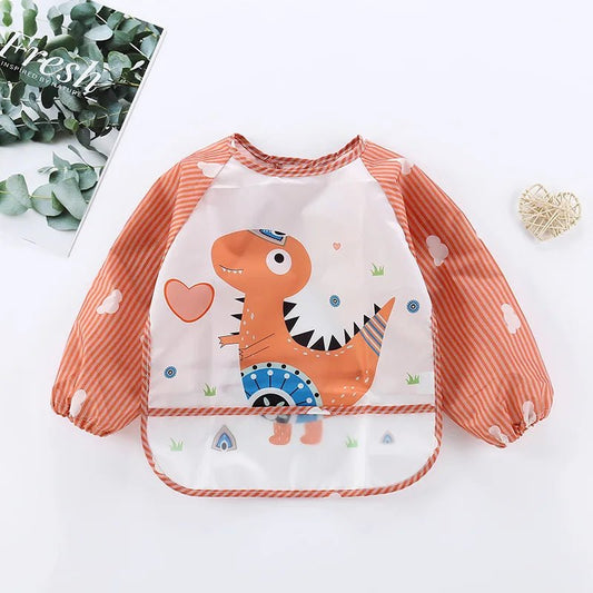 Baby Bibs Cute Colorful Cartoon Waterproof Bib Infant Eating Children Drawing Long Sleeve Pocket Apron Self Feeding Baby 0 - 3Y - BabyHaven