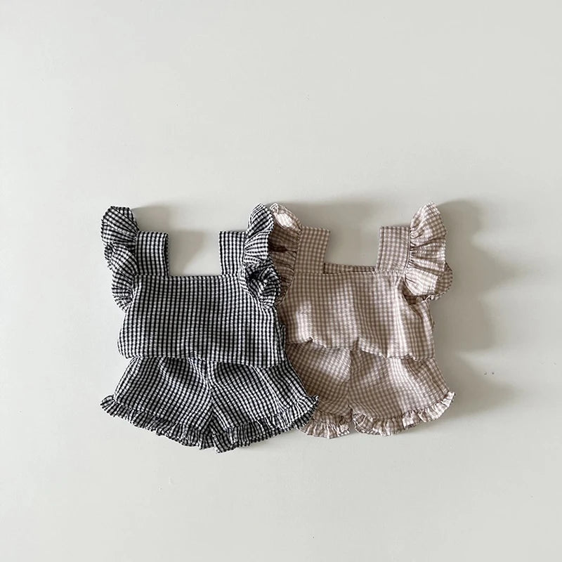 Summer Baby Plaid Clothing Set Toddler Ruffle Tee Set - BabyHaven