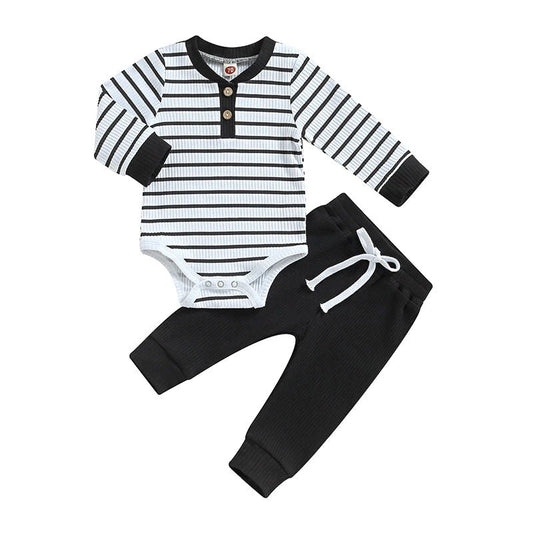 Newborn Baby Boys Girl Fall Winter Clothes Ribbed Knitted Long Sleeve Romper Solid Long Pants Cotton Infant Outfits - BabyHaven