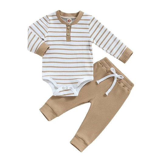 Newborn Baby Boys Girl Fall Winter Clothes Ribbed Knitted Long Sleeve Romper Solid Long Pants Cotton Infant Outfits - BabyHaven
