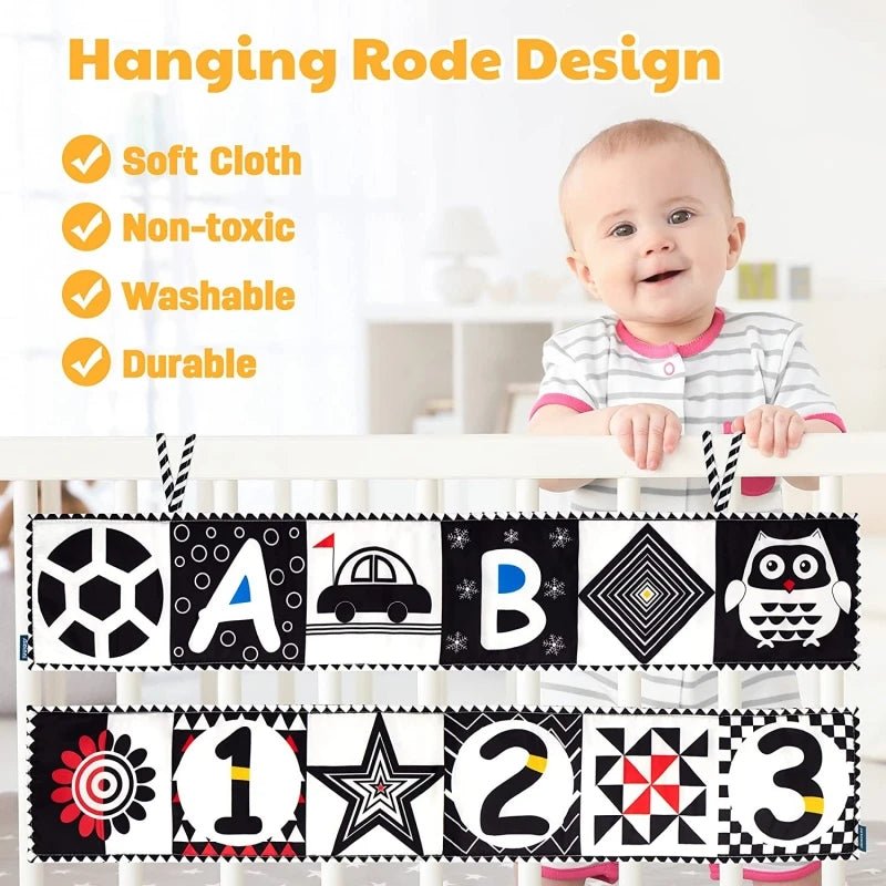 Sensory Cloth Book Baby Toys 0 12 Months Black White Montessori - BabyHaven