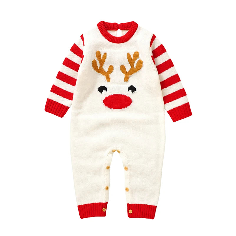 0-18m Christmas Baby Unisex Rompers Winter Reindeer Knitted Newborn Boys Girls Long Sleeve Jumpsuits One Pieces Infant Playsuits