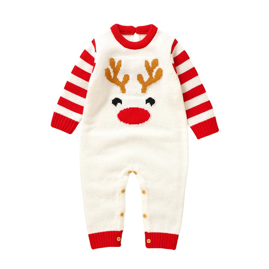 0-18m Christmas Baby Unisex Rompers Winter Reindeer Knitted Newborn Boys Girls Long Sleeve Jumpsuits One Pieces Infant Playsuits
