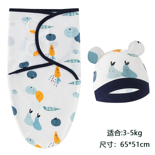 Baby Blanket Hat Set Cartoon Printed Cotton Newborn Swaddle - BabyHaven