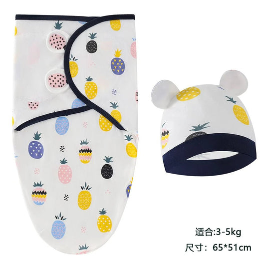 Baby Blanket Hat Set Cartoon Printed Cotton Newborn Swaddle - BabyHaven