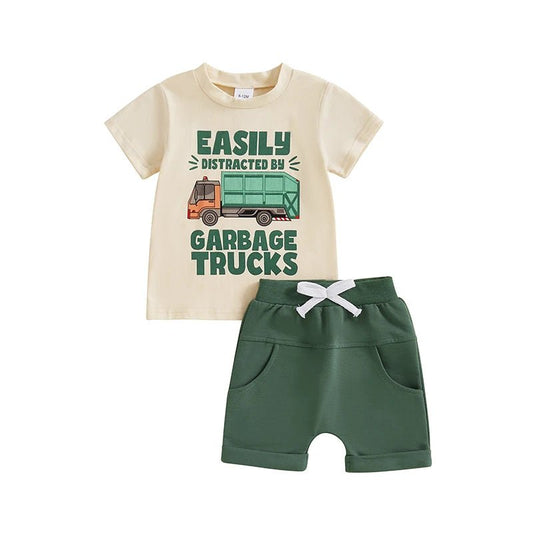 Toddler Baby Boy Garbage Truck Short Sleeve T-Shirt Set - BabyHaven