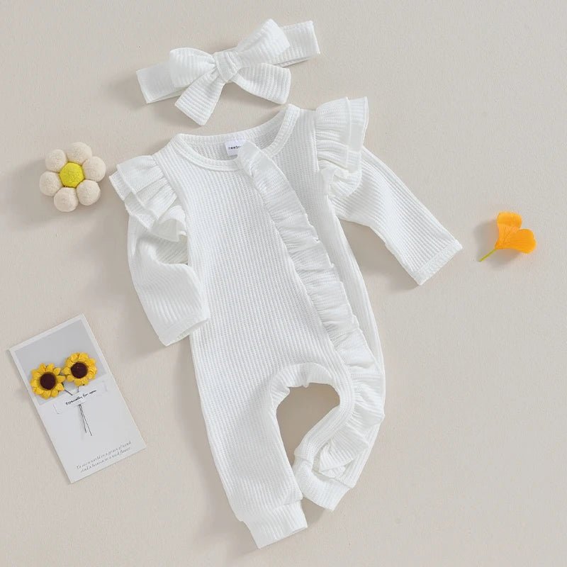 Newborn Infant Baby Girl Clothes Ruffle Zipper Romper Long Sleeve Jumpsuit Fall Winter Clothes - BabyHaven