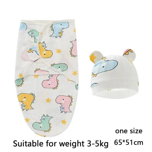 Baby Blanket Hat Set Cartoon Printed Cotton Newborn Swaddle - BabyHaven