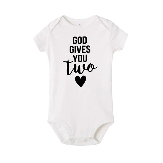 Twins Newborn Baby Bodysuit Summer Infant Short Sleeve Jumpsuit Unisex Pregnancy Announcement Gift - BabyHaven