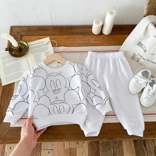 Black Print Mickey Cartoon Sweatshirt Set Baby Clothes Outfit - BabyHaven