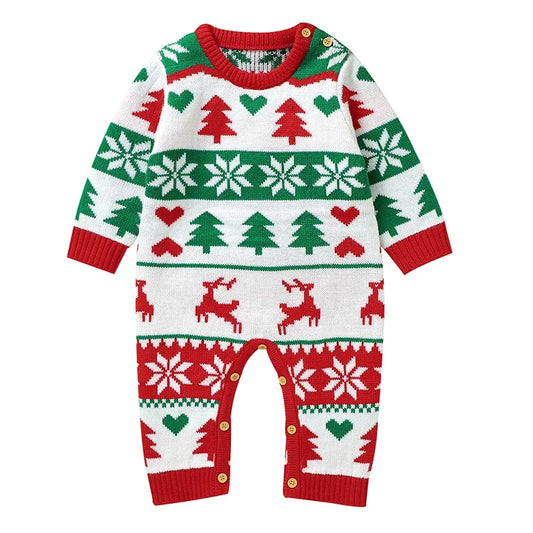 0-18m Red Reindeer Knit clothes Infant Winter Newborn Christmas Rompers Boys Girl Long Sleeve Playsuits Hats Set Toddler Outwear