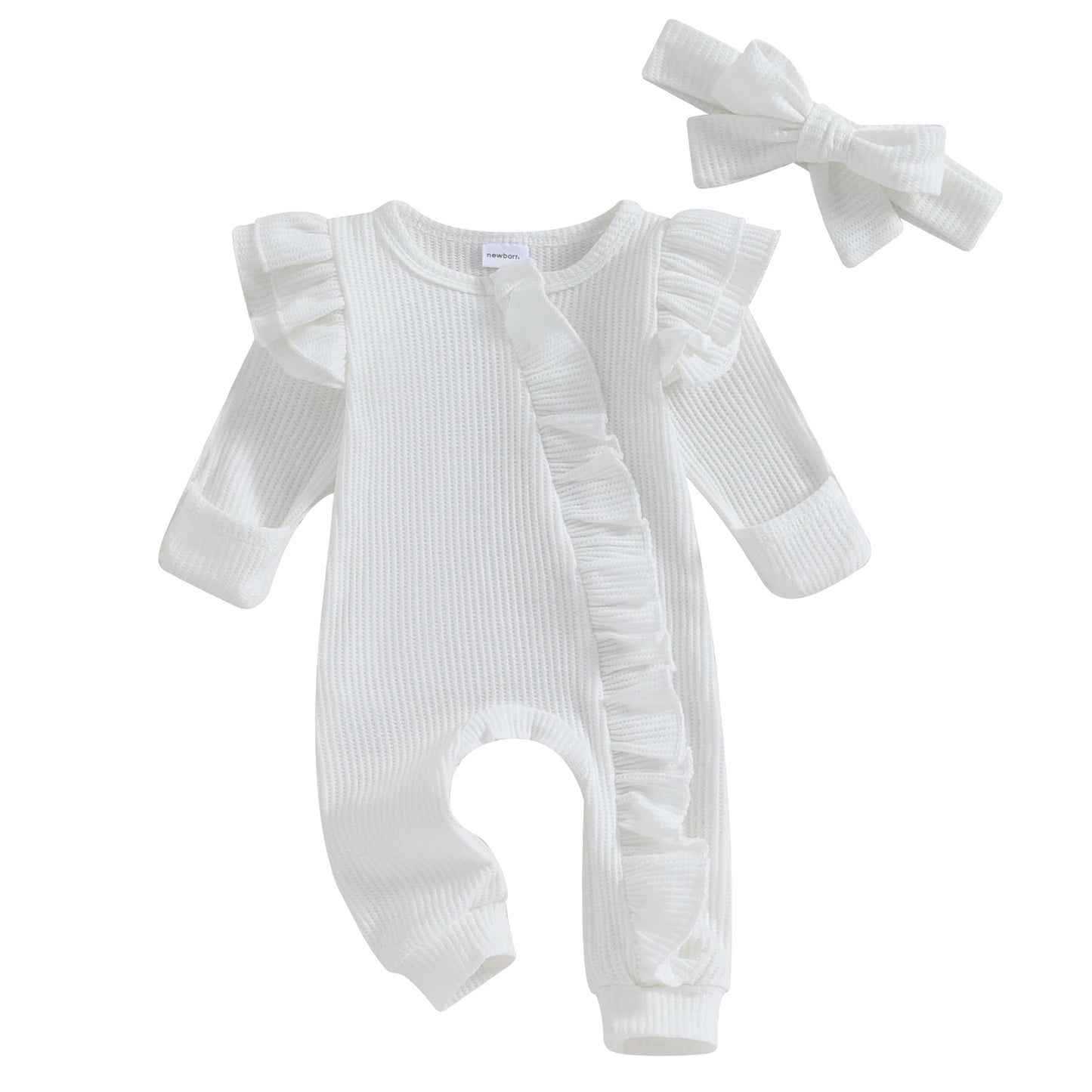 Newborn Infant Baby Girl Clothes Ruffle Zipper Romper Long Sleeve Jumpsuit Fall Winter Clothes - BabyHaven
