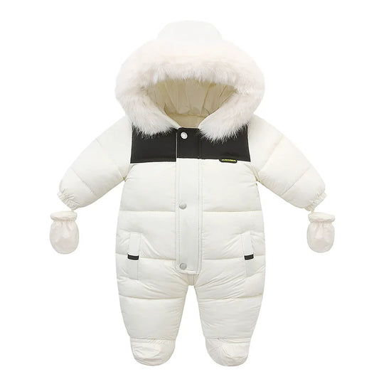 Winter Newborn Girls Romper Cotton Padded Faux Fur Kids Baby Girls Down Jackets Warm Fleece Infant Girls Jumpsuit Toddler Outfit
