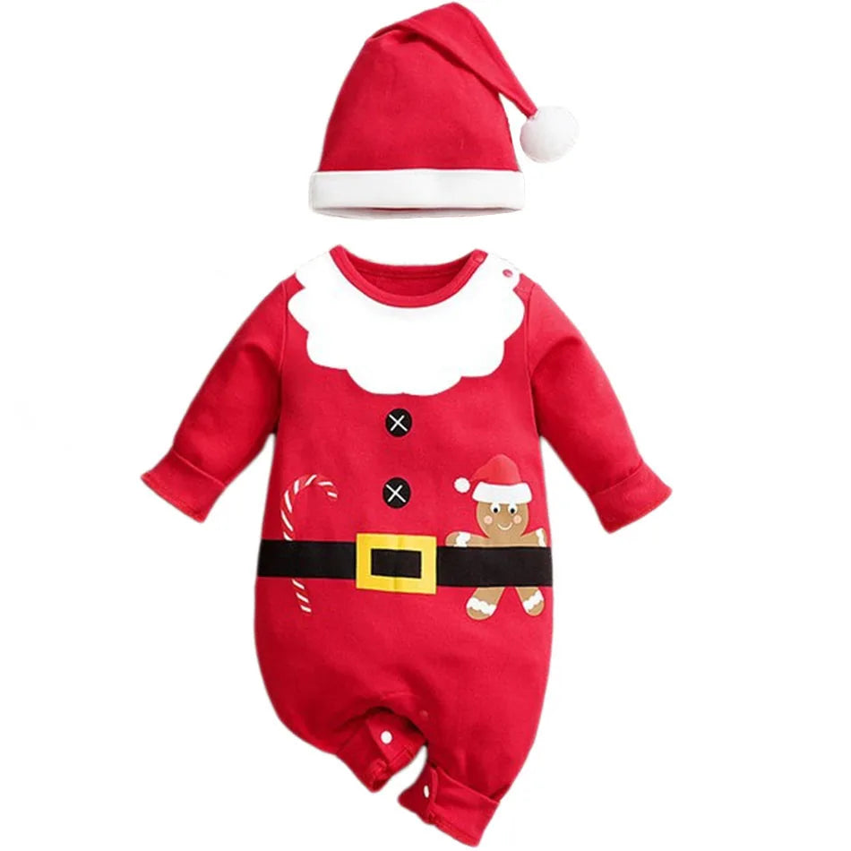 Baby Romper with Hat Newborn Xmas Costume Infant Christmas Outfit Boys Girls Santa Claus One-Piece Reindeer Jumpsuit 0-18 Months