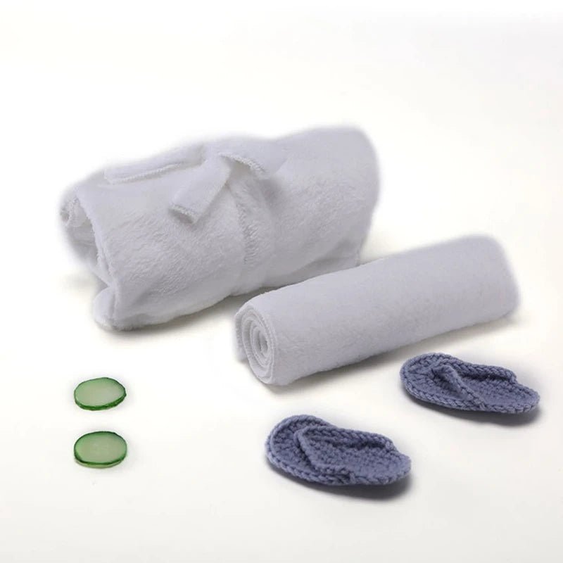 Baby Photography Props Baby Hooded Robe With Belt Bathrobes Bath Towel Cucumber slipper Set Creative Photo Outfit for 0 - 3 Moths - BabyHaven