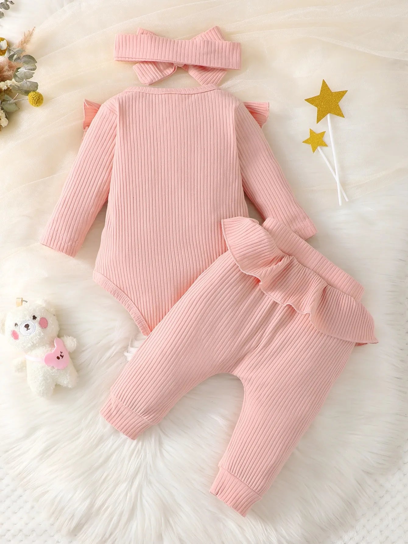 Spring And Autumn Baby Girl Ruffle Trim Outfit Set Ideal - BabyHaven