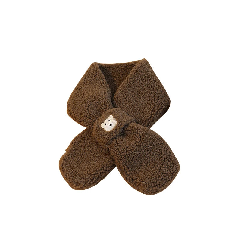 Bear Children Winter Mittens Thicken Warm Halter Baby Gloves for Girls Boys Lamb Wool Korean Kids Scarfs Baby Neck Warmer 2-6Y