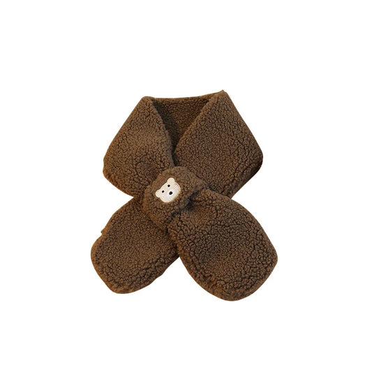 Bear Children Winter Mittens Thicken Warm Halter Baby Gloves for Girls Boys Lamb Wool Korean Kids Scarfs Baby Neck Warmer 2-6Y