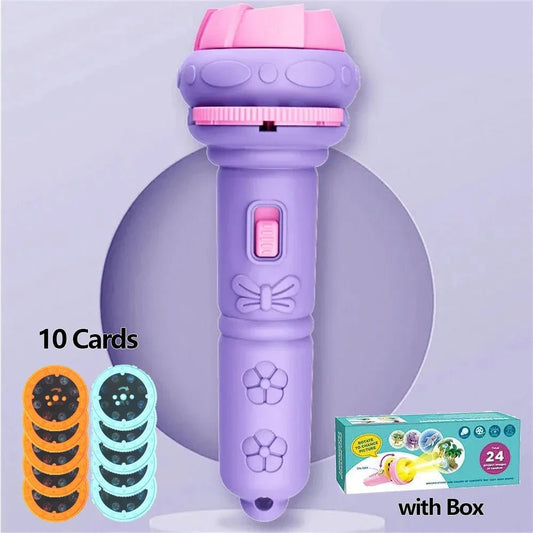 10 Cards Cartoon Projection Flashlight 80 Patterns Toy - BabyHaven