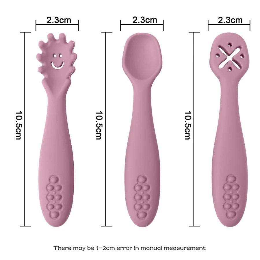 3PCS Silicone Spoon Fork Set For Baby Feeding Utensils