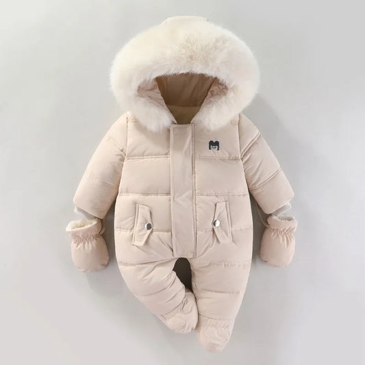 Baby Girls Winter Jumpsuits Plus Velvet Warm Newborn Babys Overalls Infant Girls Snowsuit Toddler Romper Outerwear Coats