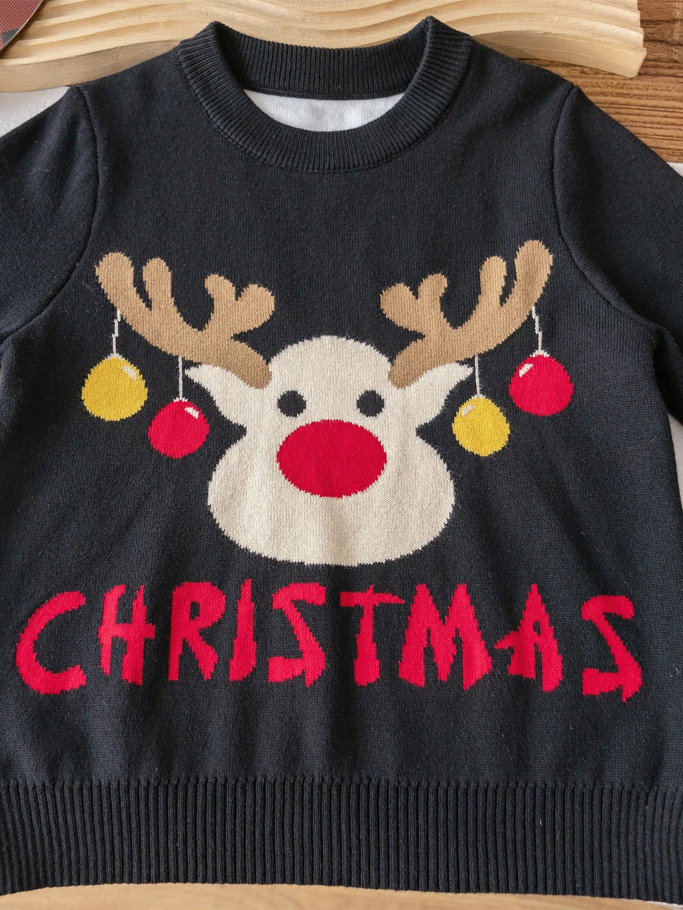 Boys and girls Christmas reindeer pattern sweater knitted pullover suitable for Christmas parties in spring, autumn, and winter