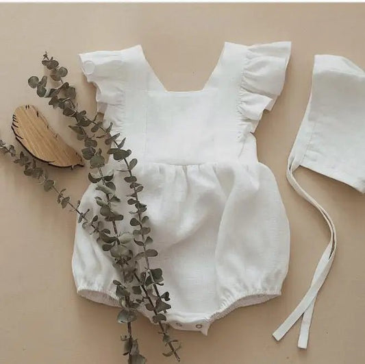 Adorable Linen Baby Clothes Ruffles Lace Sleeve Bodysuit - BabyHaven