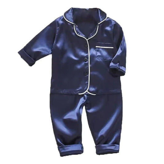 Version Of Childrens Pajamas Set Silk Satin Long Sleeve - BabyHaven