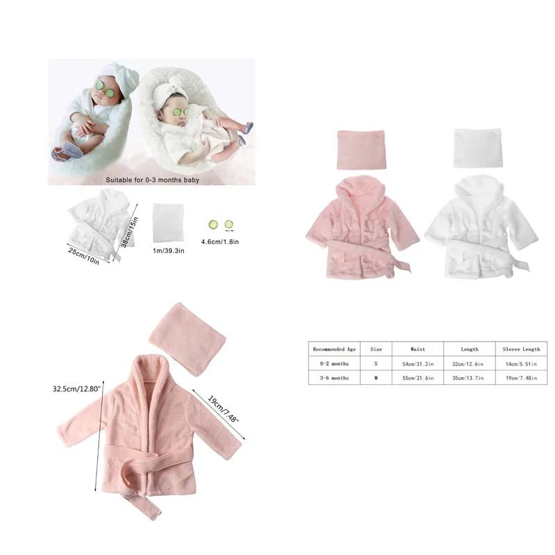 Baby Photography Props Baby Hooded Robe With Belt Bathrobes Bath Towel Cucumber slipper Set Creative Photo Outfit for 0 - 3 Moths - BabyHaven