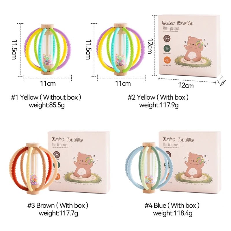 Baby Rattle Toy Wooden Rain Drum With Silicone Baby Sensory Touch Toy Newborn Dental Care Gum Anti - eating Hand Molar Stick Gif - BabyHaven