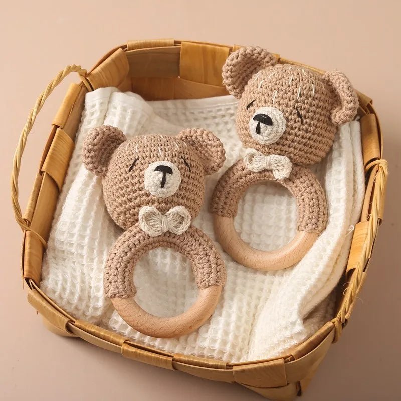 1pc Baby Rattles Crochet Bunny Rattle Toy Wood Ring Baby Teether Rodent Baby Gym Mobile Rattles Newborn Educational Toys Gifts - BabyHaven