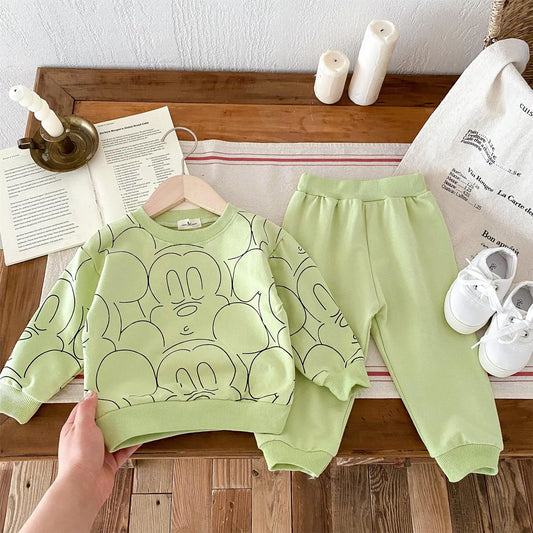 Black Print Mickey Cartoon Sweatshirt Set Baby Clothes Outfit - BabyHaven