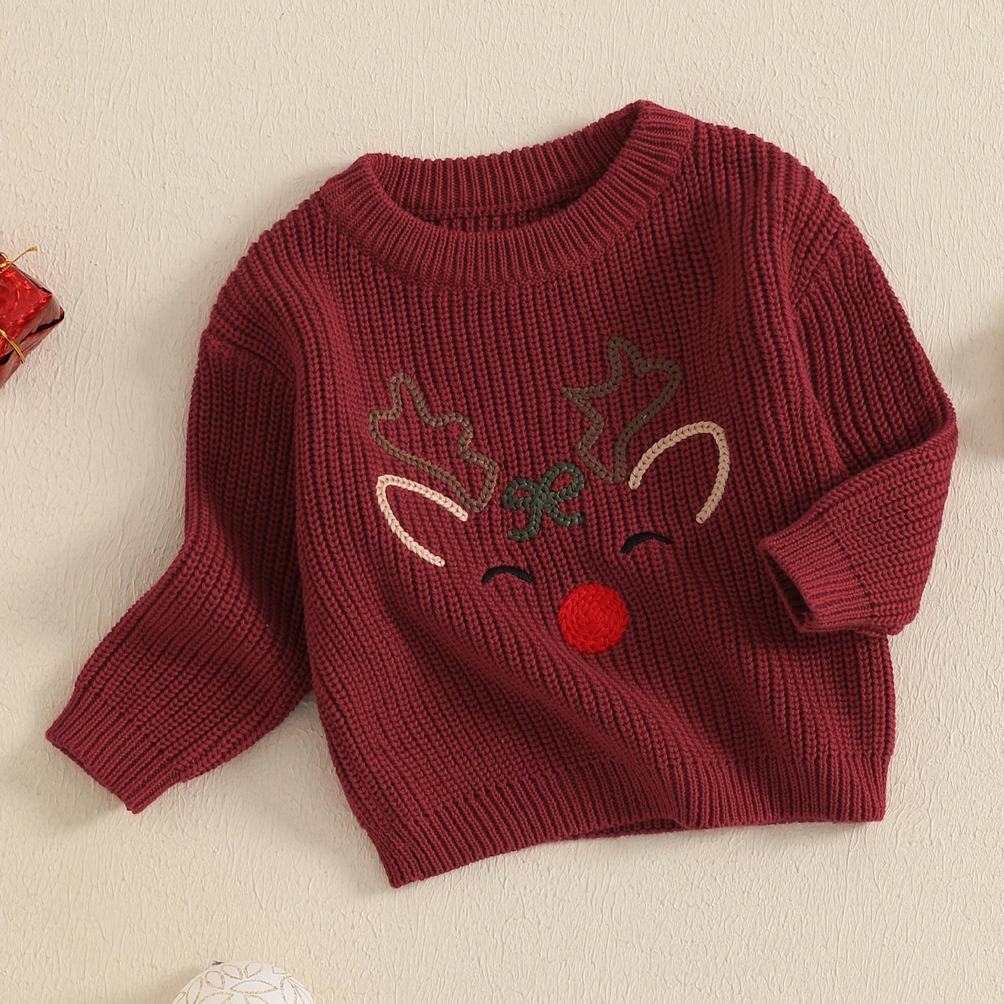 MISOWMNJOY Newborn Boy Girl Christmas Sweater Knit Baby Jumpers Cute Reindeer Head Long Sleeve Toddler Chunky Knitwear Pullover