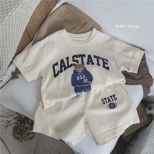 Summer Toddler Baby Girl Cotton Bear T-Shirts Shorts Set - BabyHaven