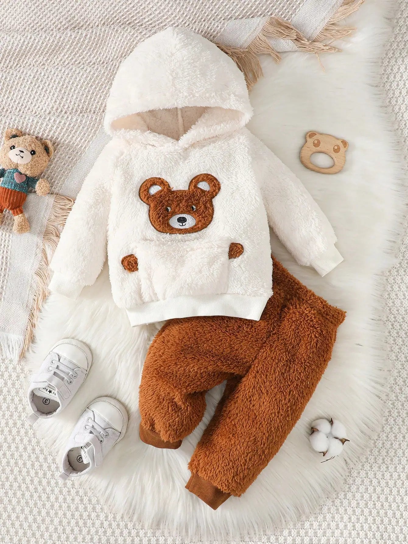 New Baby Girl Winter Casual Daily Cute Little Bear Fur Set - BabyHaven