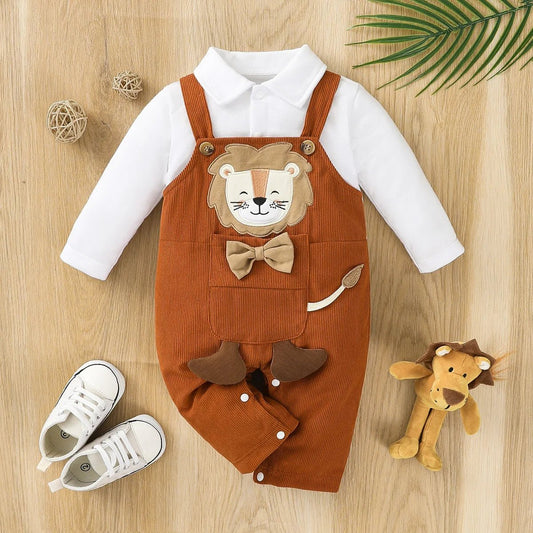 Baby Boys 3D Lion Pattern Long Sleeve Long Leg Romper Set - BabyHaven