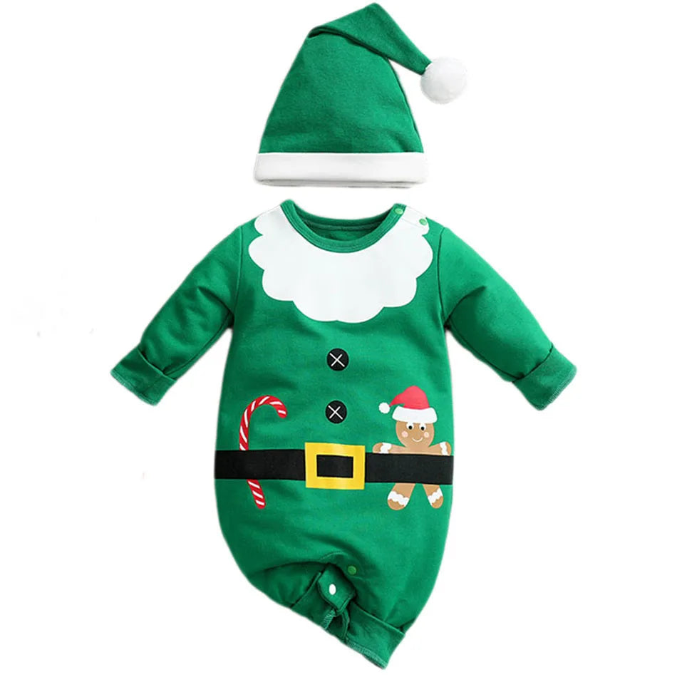 Baby Romper with Hat Newborn Xmas Costume Infant Christmas Outfit Boys Girls Santa Claus One-Piece Reindeer Jumpsuit 0-18 Months
